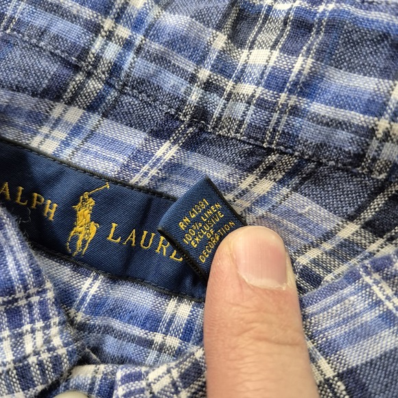 Polo Ralph Lauren Linen Shirt Men XL Button Down Blue Plaid Coastal Beach Camp - Picture 4 of 8